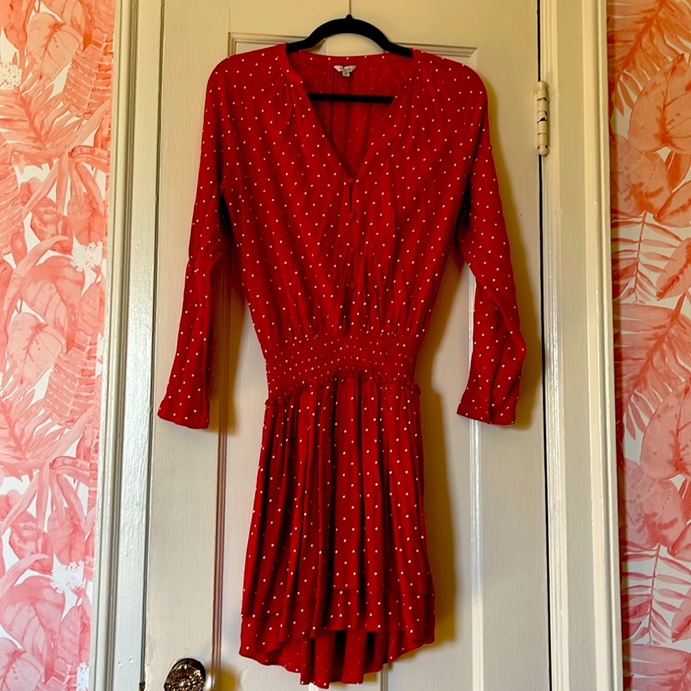 Rails NWOT red long sleeve mini dress with white polka dots: size XS